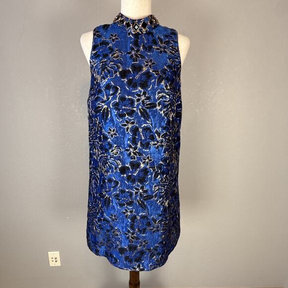 Lilly Pulitzer Brandi Cobalt Blue Metallic Shift Dress Size 8 Embroidered Beaded - Picture 2 of 9